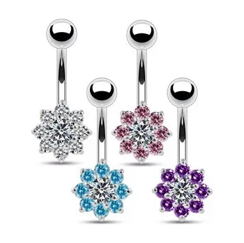 Piercing BP01257-C Stříbrný piercing do pupíku - kytička