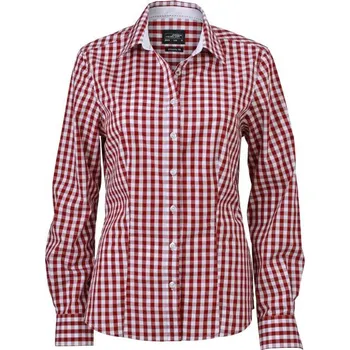 DAIBER JN 616 / Dámská popelínová kostkovaná košile s dlouhým rukávem - bordeaux/white S
