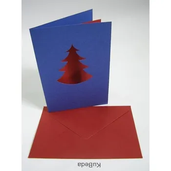 Vánoční přání 10,8 x 15,5 cm - stromeček - modrá/červená