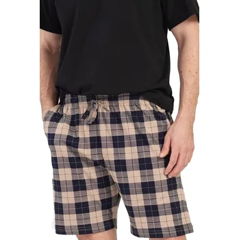 Pánské pyžamo Pánské kraťasy na spaní a volný čas, béžové a tmavě modře kárované 1P1981 béžová l