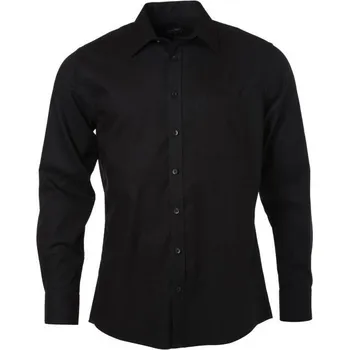 DAIBER JN 682 / Pánská mikro keprová košile s dlouhým rukávem - black 4XL