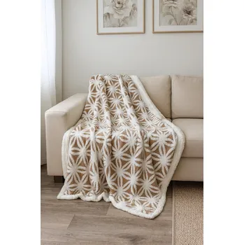 Přehoz na lůžko Beránková deka Květinka 200 x 230 cm - hnědá