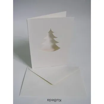 Vánoční přání 10,8 x 15,5 cm - stromeček - bílá