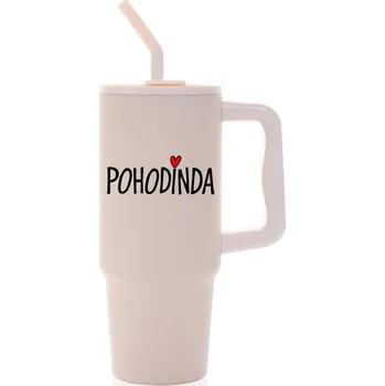 POHODINDA - růžová cestovní termoska s barevným víčkem 900 ml
