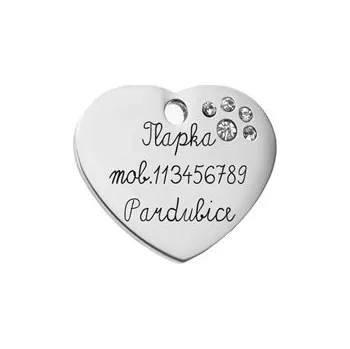 Piercing PZ047 Ocelová psí/kočičí známka srdíčko se zirkony