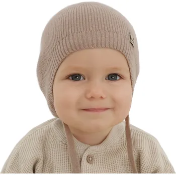 Kojenecká čepice Merino s kašmírem čepice na zavazování 1vrstvá Béžová Velikost: 42-44cm