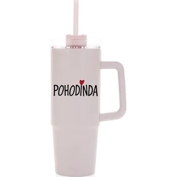 POHODINDA - růžová cestovní termoska s průhledným víčkem 900 ml
