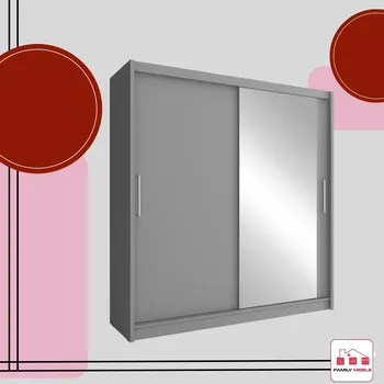 Šatní skříň SKŘÍŇ SKŘÍŇ RITA I 180CM OTEVÍRACÍ GRAFIT VELKÁ POLICE ZRCADLO TYČ