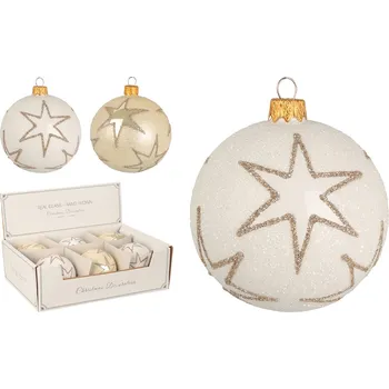 Vánoční dekorace Vánoční skleněná koule 10 cm - ručně foukaná, bílá / krémová ve 2 designech