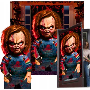 Vánoční dekorace Halloweenská dekorace na dveře - banner, ozdoba panenka, 180 cm