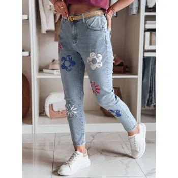Dámské džíny Dámské džíny slim fit s květy ARTJEANS Dstreet UY2446 Barva: Modrá - světle, Velikost: XL