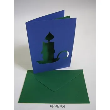 Vánoční přání 10,8 x 15,5 cm - svícen - modrá/zelená