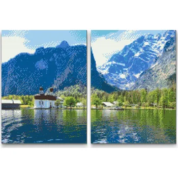 Diamantové malování - Jezero Königssee - Německo (sada 2 pláten) Velikost: 2ks 30x40cm, Rámování: Pouze srolované plátno, Diamanty: Kulaté