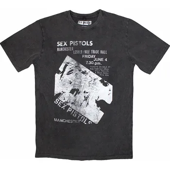 Pánská móda Sex Pistols tričko, Manchester Flyer Stone Wash Charcoal Grey, pánské S