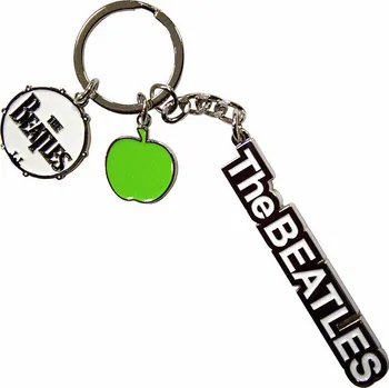 The Beatles kovová klíčenka 70x20x15 mm, Text Logo Drop T Drum & Apple Charms