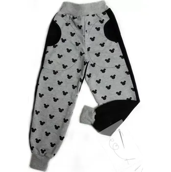 Tepláky černé hlavičky na šedém-zadní díl černý vel.104