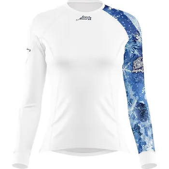 Dámské funkční triko s dlouhým rukávem SNOWFLAKES bílá Bamboo Thermo - Modrá / L