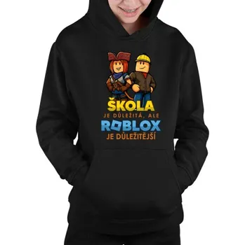 Žertovný předmět Tričkový.cz - Škola je důležitá, ale Roblox je důležitější - dětská mikina s kapucí