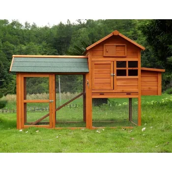 kurník Dřevěný kurník s hnízdištěm a výběhem, klec s tácem, šedý