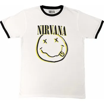 Pánské tričko Nirvana tričko, Double Happy Face Ringer White, pánské XXL