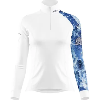 Dámské termoprádlo Dámské funkční triko dlouhý rukáv se zipem SNOWFLAKES bílá Bamboo Thermo - Modrá / XL