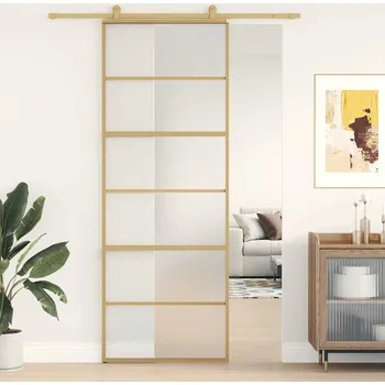 Interiérové dveře zahrada-XL Posuvné dveře zlaté 76 x 205 cm mléčné ESG sklo a hliník 155163