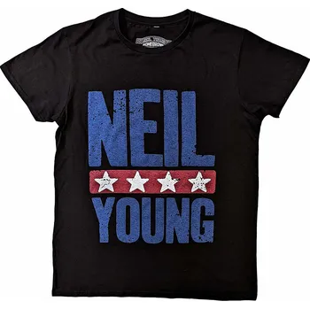 Pánská móda Neil Young tričko, Stars Logo Organic Black, pánské XL