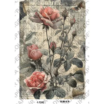 Umělecký papír Rýžový a soft papír na decoupage - Vintage - KB03343 Materiál: Rýžový papír, Rozměr: A4
