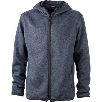 Pánské oblečení DAIBER JN 589 / Pánská pletená fleecová bunda s kapucí - denim melange/black S