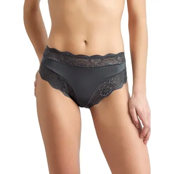 Kalhotky JADEA - Bavlněné kalhotky s vyšším pasem a krajkou art. 742 - šedá-asfalt/L-1