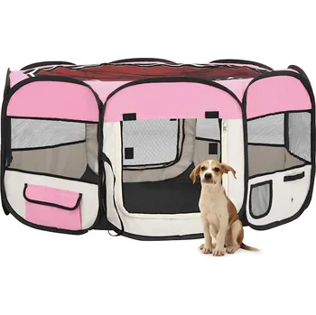 ohrádka pro psa zahrada-XL Skládací ohrádka pro psy s taškou růžová 145 x 145 x 61 cm 171012