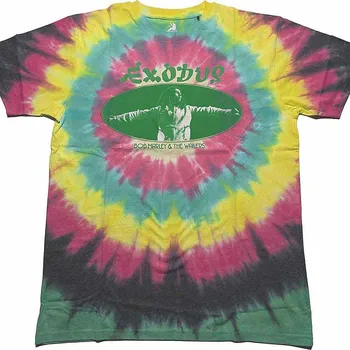 Pánská móda Bob Marley tričko, Exodus Oval Dye Wash Multicolour, pánské S