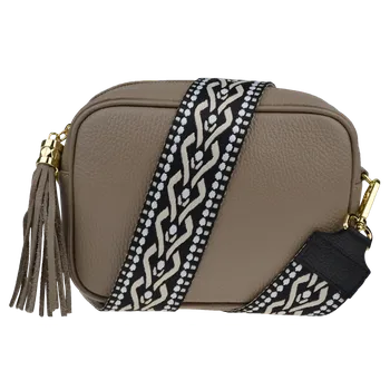 Kabelka NovaKabelka.cz Kožená italská crossbody kabelka Bala Taupe Scura s přídavným popruhem IV