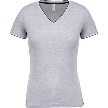 KARIBAN VINTAGE V-NECK K394 / Dámské piqué tričko s krátkým rukávem - grey/navy/white XXL