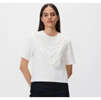 Reserved - Tričko s imitací perel - krémová - 243HS-01X - 243HS-01X-S