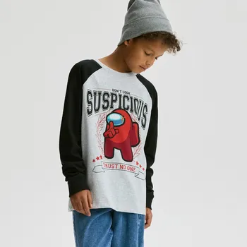 Chlapecké tričko Reserved - Triko s dlouhým rukávem Among Us - světle šedá - 044FI-09M - 044FI-09M-128