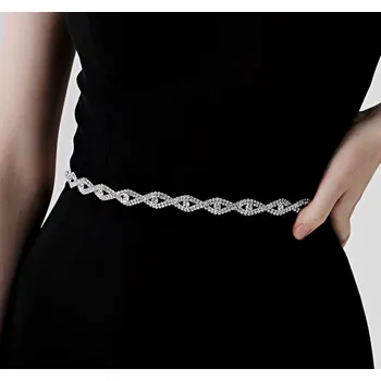 Dámské šaty B-TOP Pás na šaty se zkříženým vzorem z krystalů a bílou stuhou