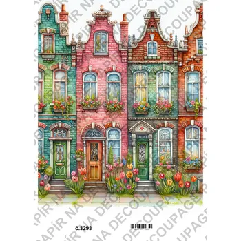 Umělecký papír Rýžový a soft papír na decoupage - Domy, ulice - KB3293 Materiál: Soft, Rozměr: A4
