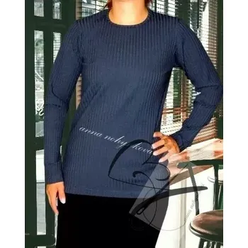 Dámské tričko Dámské pohodlné triko dlouhý rukáv-Modro-šedé