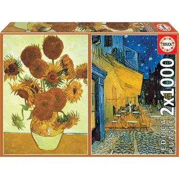 Puzzle EDUCA Puzzle Slunečnice + Terasa kavárny v noci 2x1000 dílků