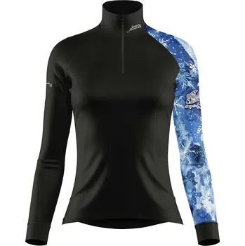 Dámské termoprádlo Dámské funkční triko dlouhý rukáv se zipem SNOWFLAKES černá Bamboo Heavy - Modrá / XL