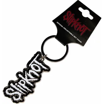 Slipknot klíčenka 60mm x 28mm, White Logo Black Border