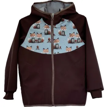Chlapecká bunda ZÁHOŘÍ Rudel ZÁHOŘÍ Dětská softshellová bunda s kapucí - hnědá s liškami Velikost: 122
