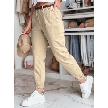 Dámské kalhoty Dámské kalhoty s páskem RELCIX Dstreet UY2580 Barva: Béžová, Velikost: M