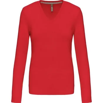 Dámské tričko KARIBAN VINTAGE V-NECK K382 / Dámské tričko s dlouhým rukávem - red XXXL