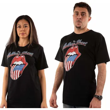Pánská móda Rolling Stones tričko, USA Tongue Diamante Black, pánské XXL