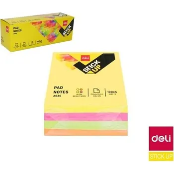 Samolepící bloček Bloček samolepící kostka STICK UP 76x76mm 4x100l neon DELI EA03003