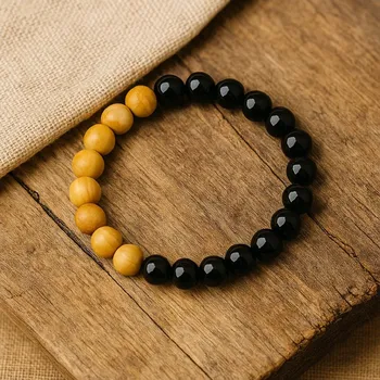 Náramek Náramek achát a dřevo 4mm 23-561