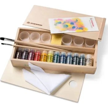 Vodová barva Akvarelové Stockmar barvy, 12 x 20ml, dřevěná krabička s příslušenstvím