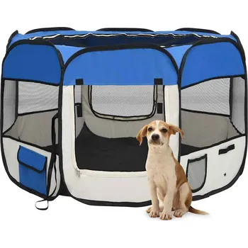ohrádka pro psa zahrada-XL Skládací ohrádka pro psy s taškou modrá 90 x 90 x 58 cm 171013
